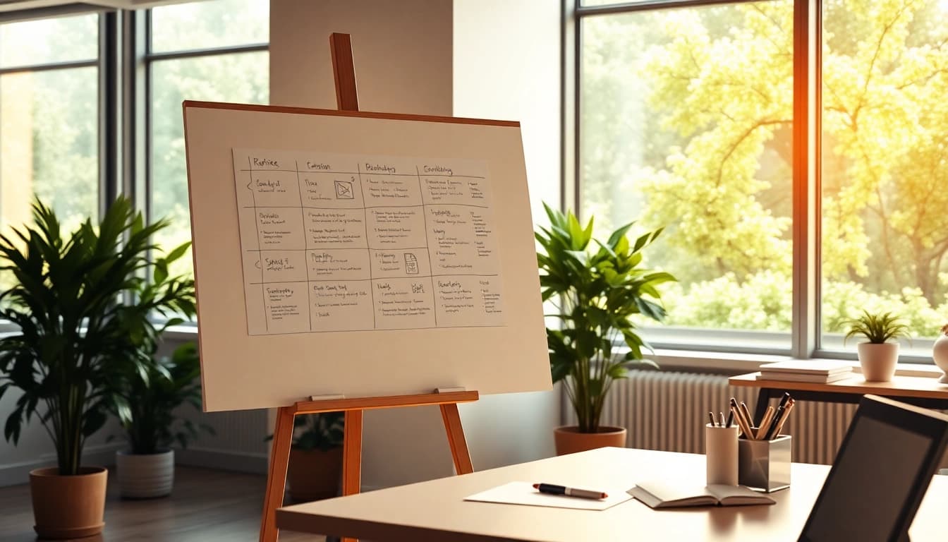 Réaliser une présentation avec le chevaletdeconference.fr dans un bureau moderne lumineux.