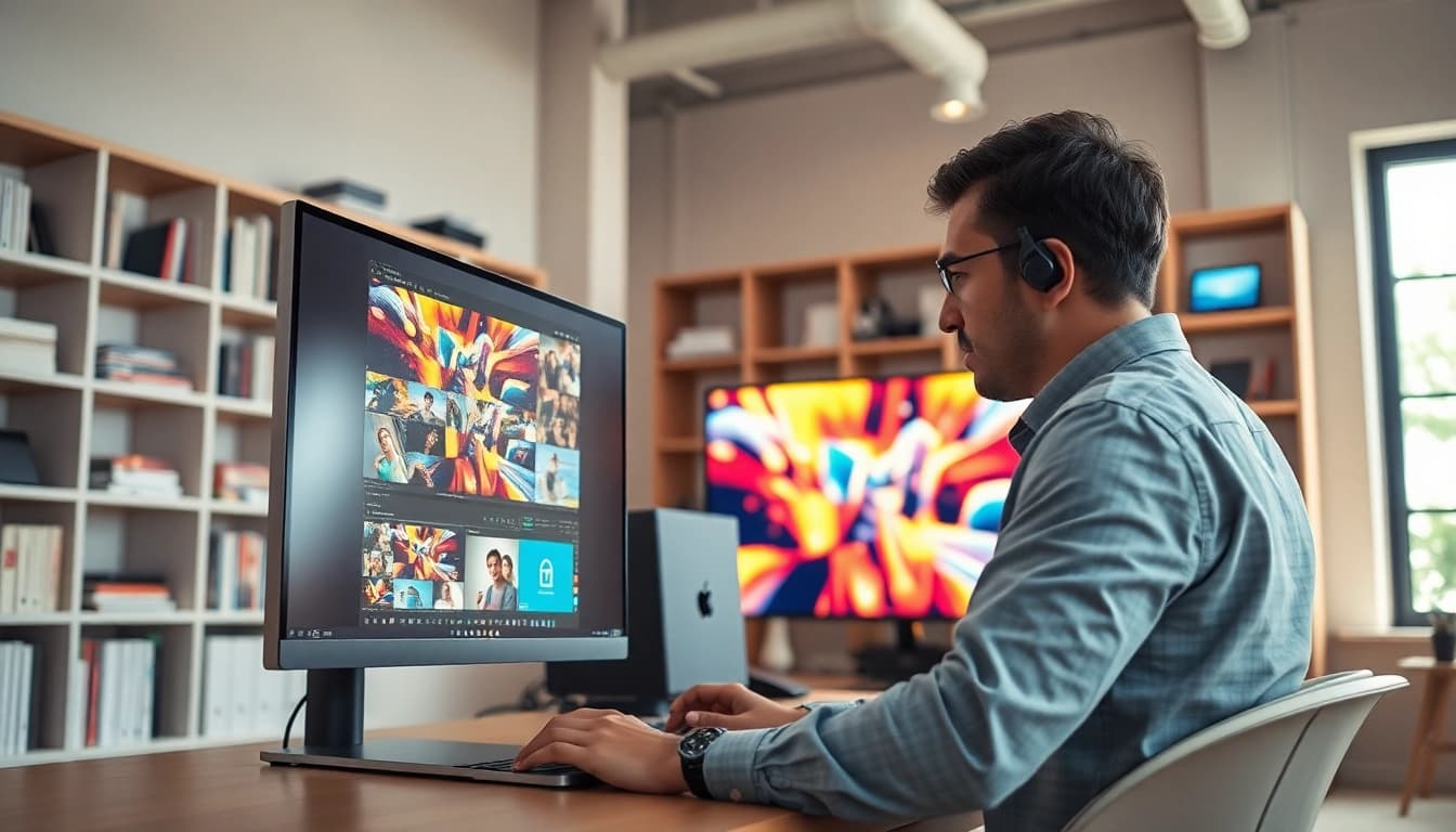 Convert image to video in a vibrant studio environment showcasing creativity.