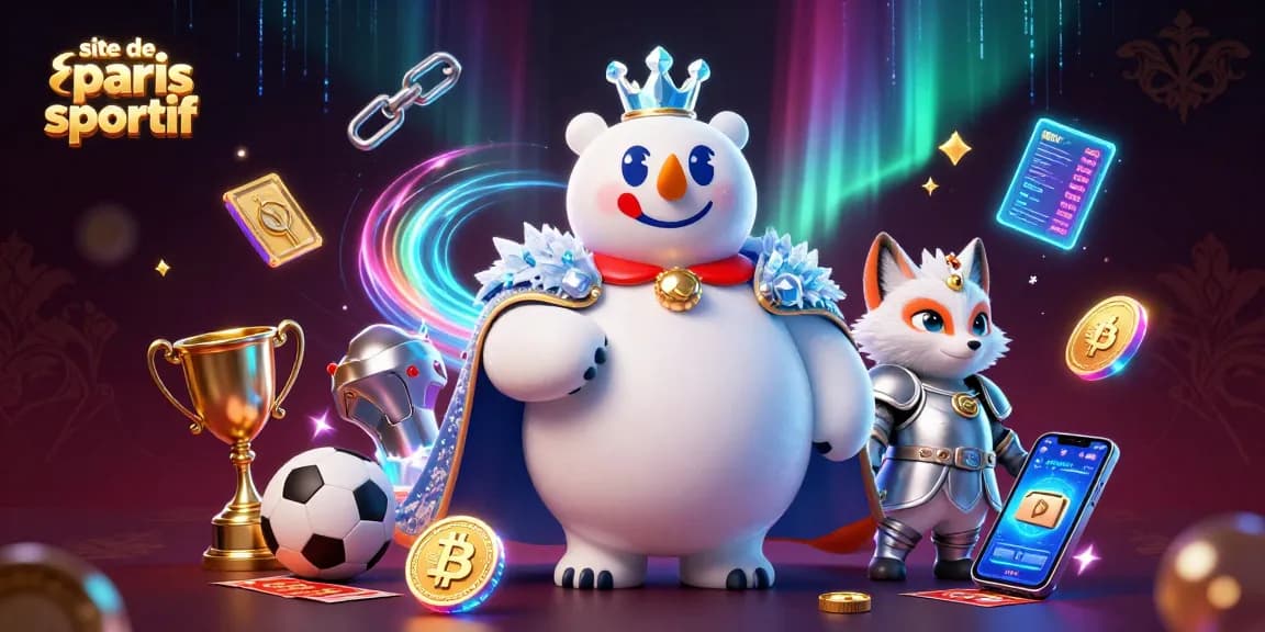 Plongez dans l'univers du site de paris sportif avec un ours polaire royal et un renard, entourés de trophées et de paris.