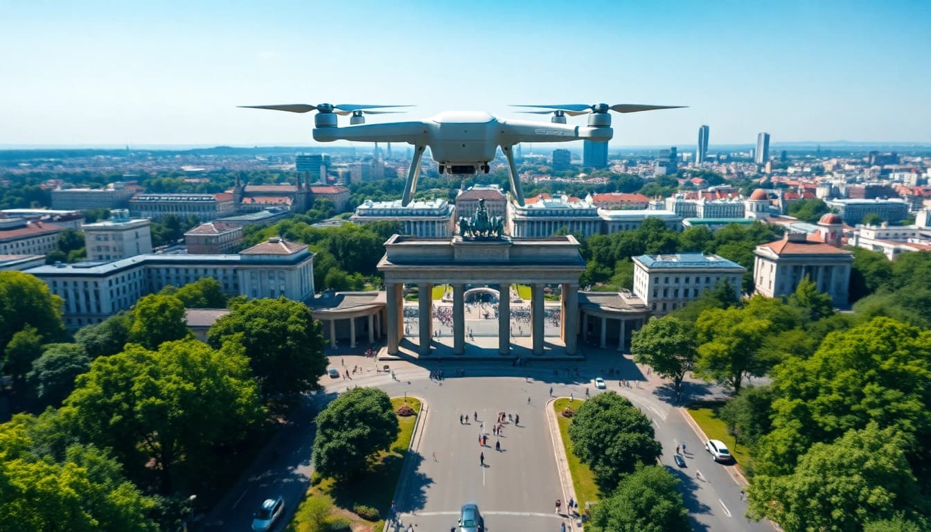 Drohnenvideos Berlin zeigen beeindruckende Luftansichten der Stadt mit berühmten Wahrzeichen.