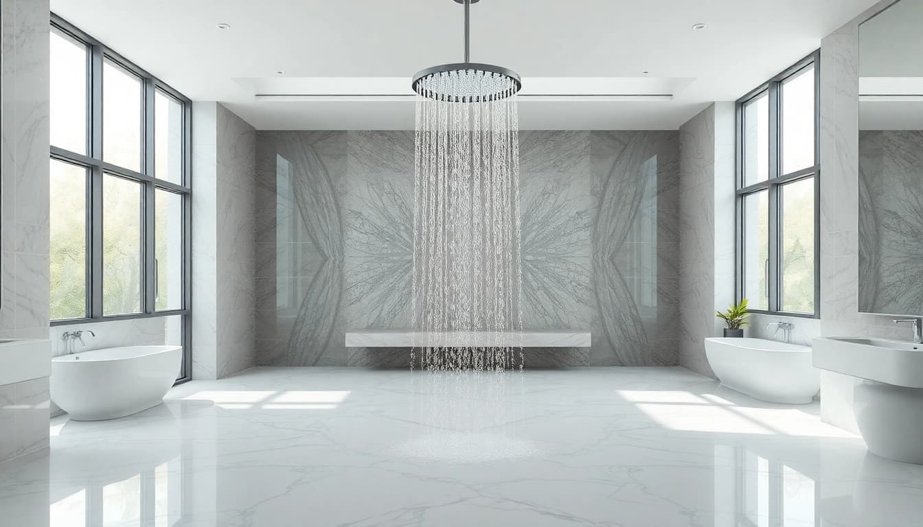 Experience elegant showers with a stunning rain shower head in a luxury bathroom ambiance.