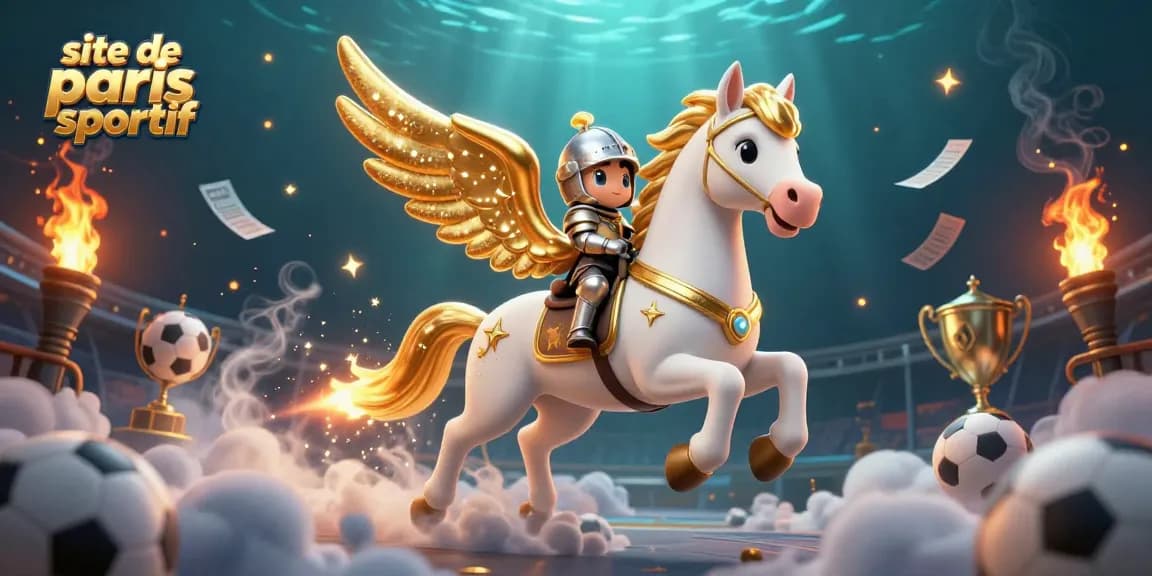 Pariez sur le site de paris sportif avec une scène animée de chevaux et de trophées.