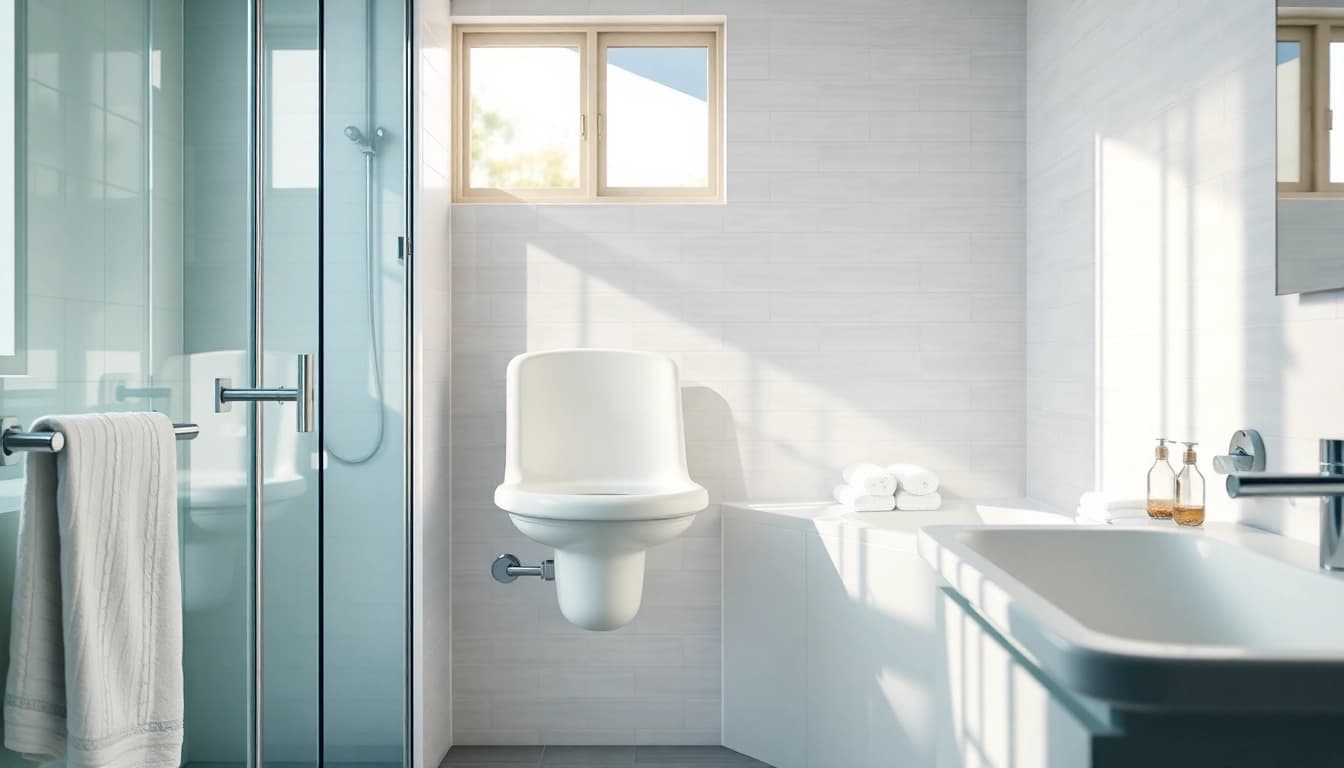 Präsentation eines eleganten duschsitz klappbar in einem modernen Badezimmer.