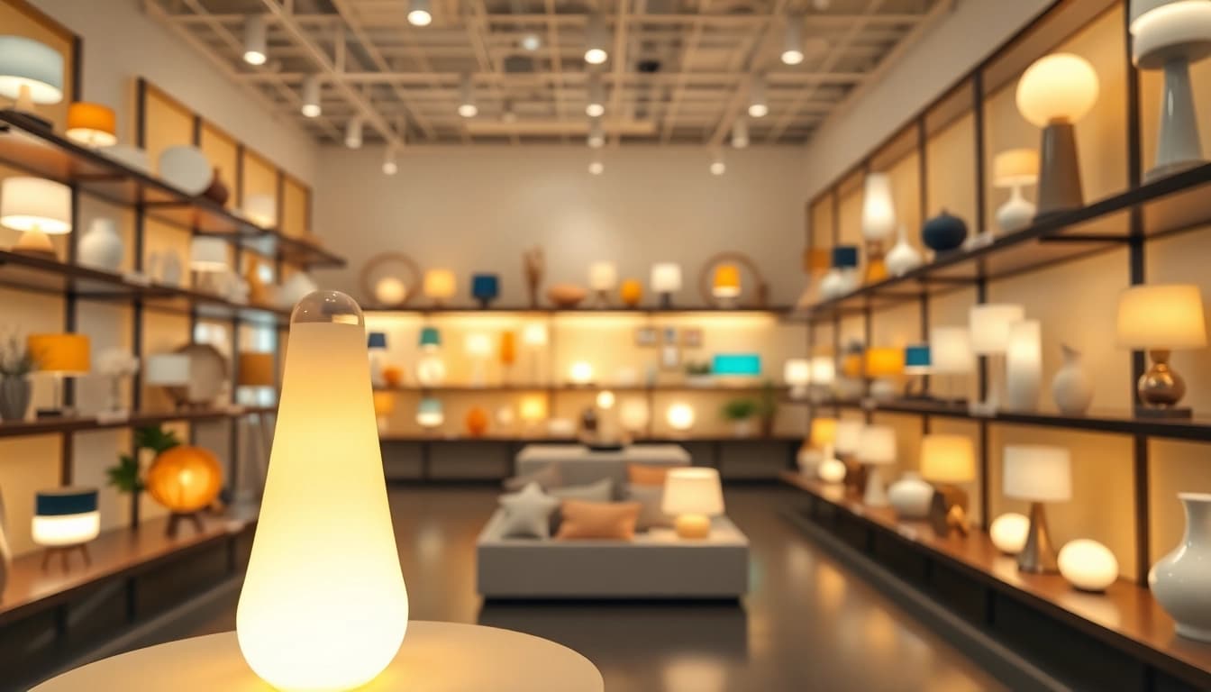 Explore stunning ELC Lamps Online showcasing diverse styles in a vibrant showroom setting.