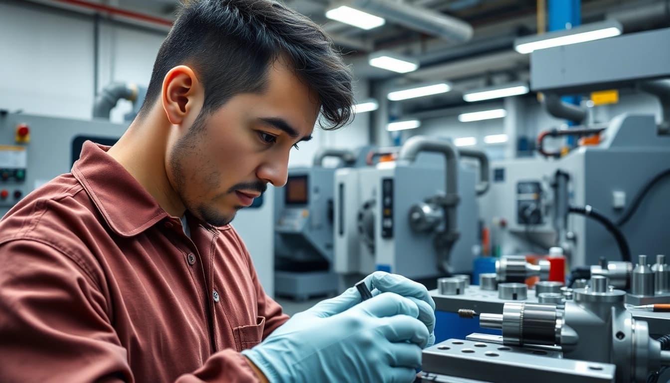 Crafting precision parts in Chiheng Custom CNC Machining workshop showcasing advanced technology and a skilled technician.