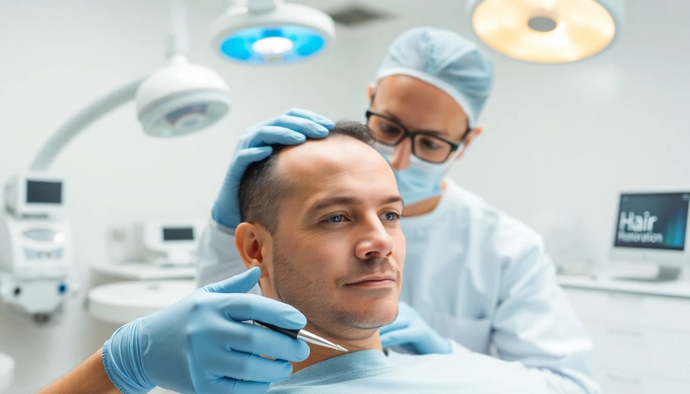Reassuring scene of hair transplant turkey procedure showcasing expert surgeon and advanced equipment.