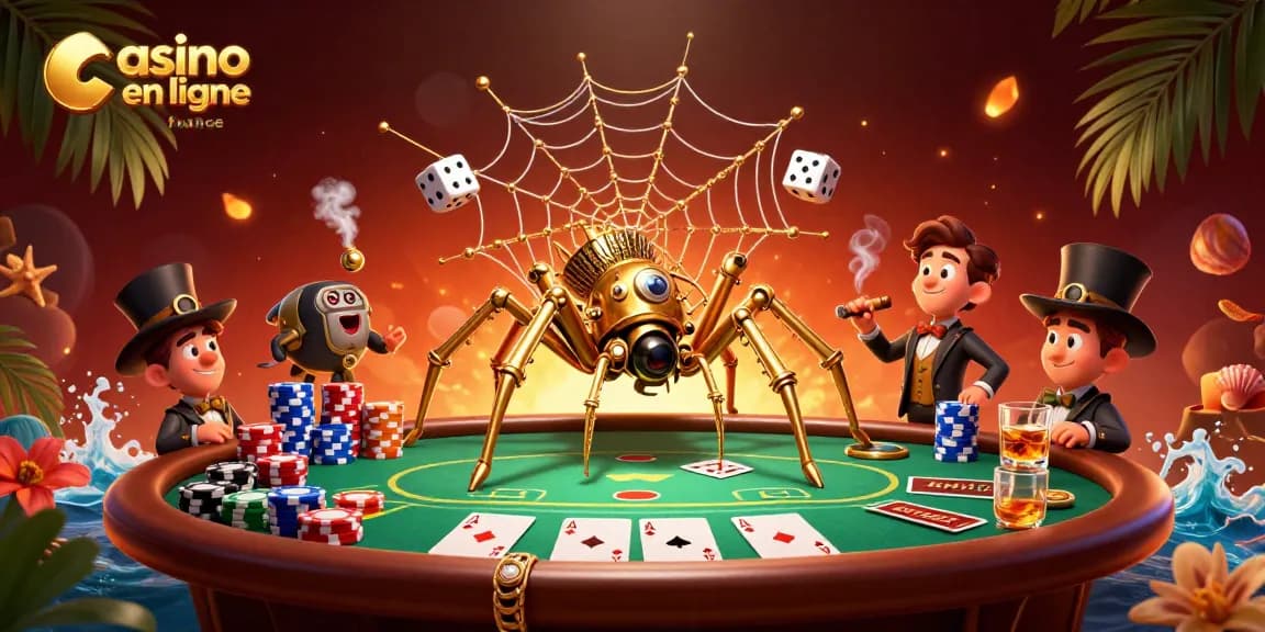 Plongez dans l'univers du casino en ligne France avec une illustration colorée de jeux de cartes et de jetons.