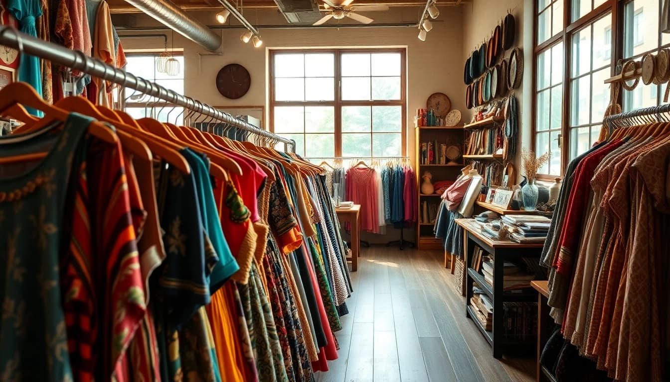 Shop unique treasures at https://thrift-vintage.com/ with a welcoming vintage thrift shop display.