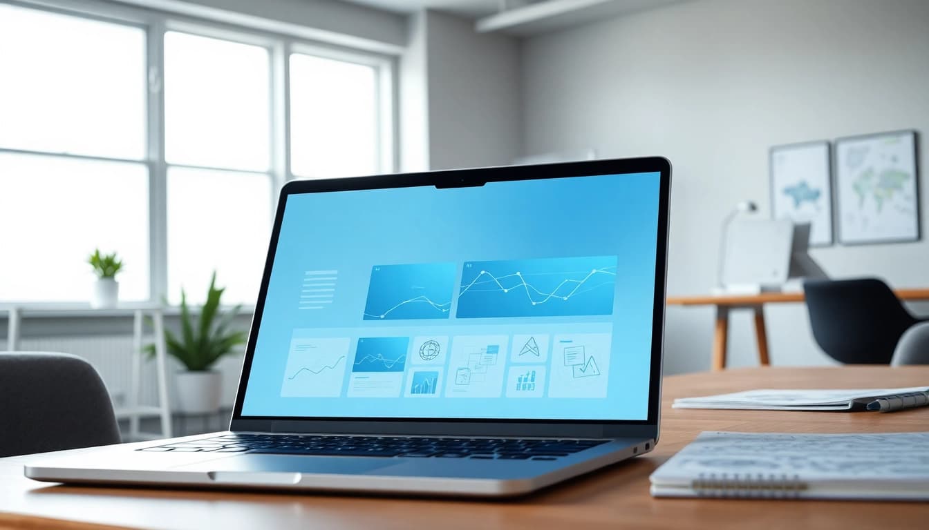 Engaging web design displayed on laptop, representing https://albmaftoh.com in a professional setting.