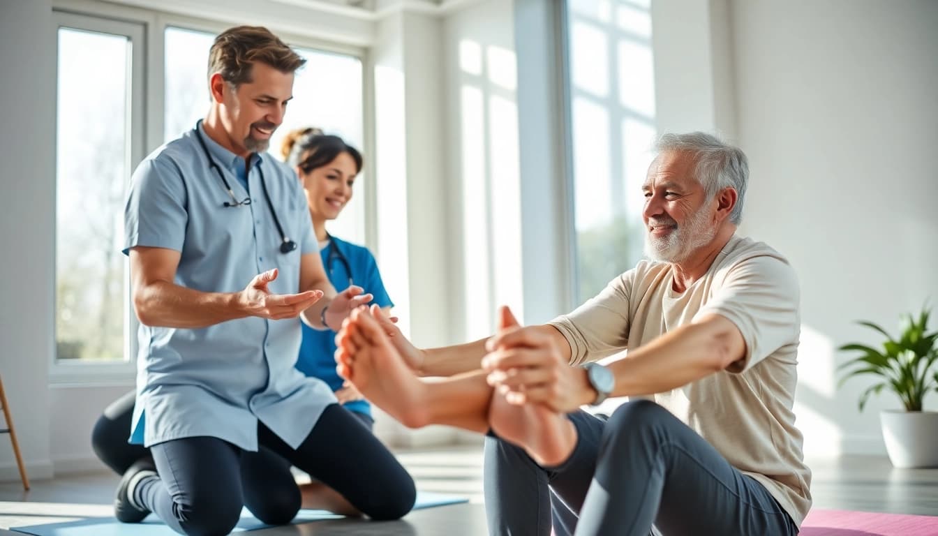 Griesbach physiotherapy session with therapist demonstrating an exercise to a patient.