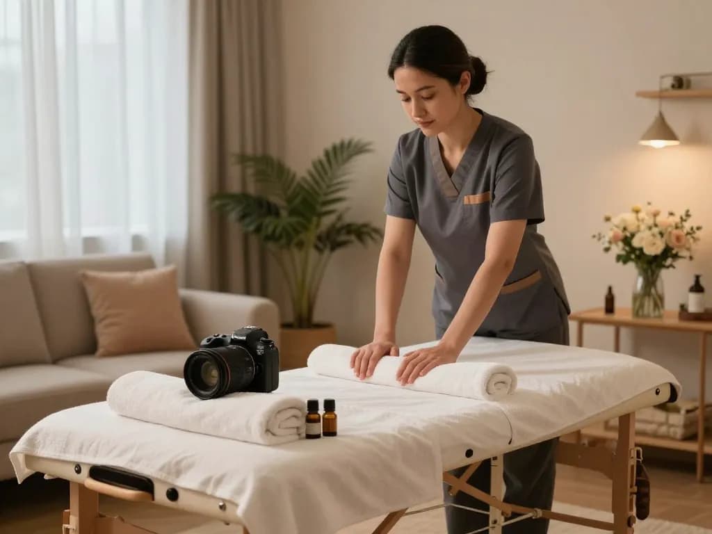 Relaxing home massage session setup showcasing professional therapist and calming atmosphere at https://www.maxim-anma.net.