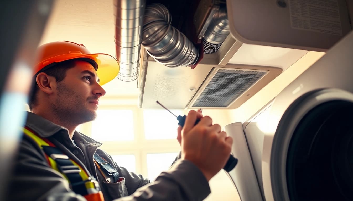 Expert technician performing Dryer Vent Repair, ensuring safety and efficiency.