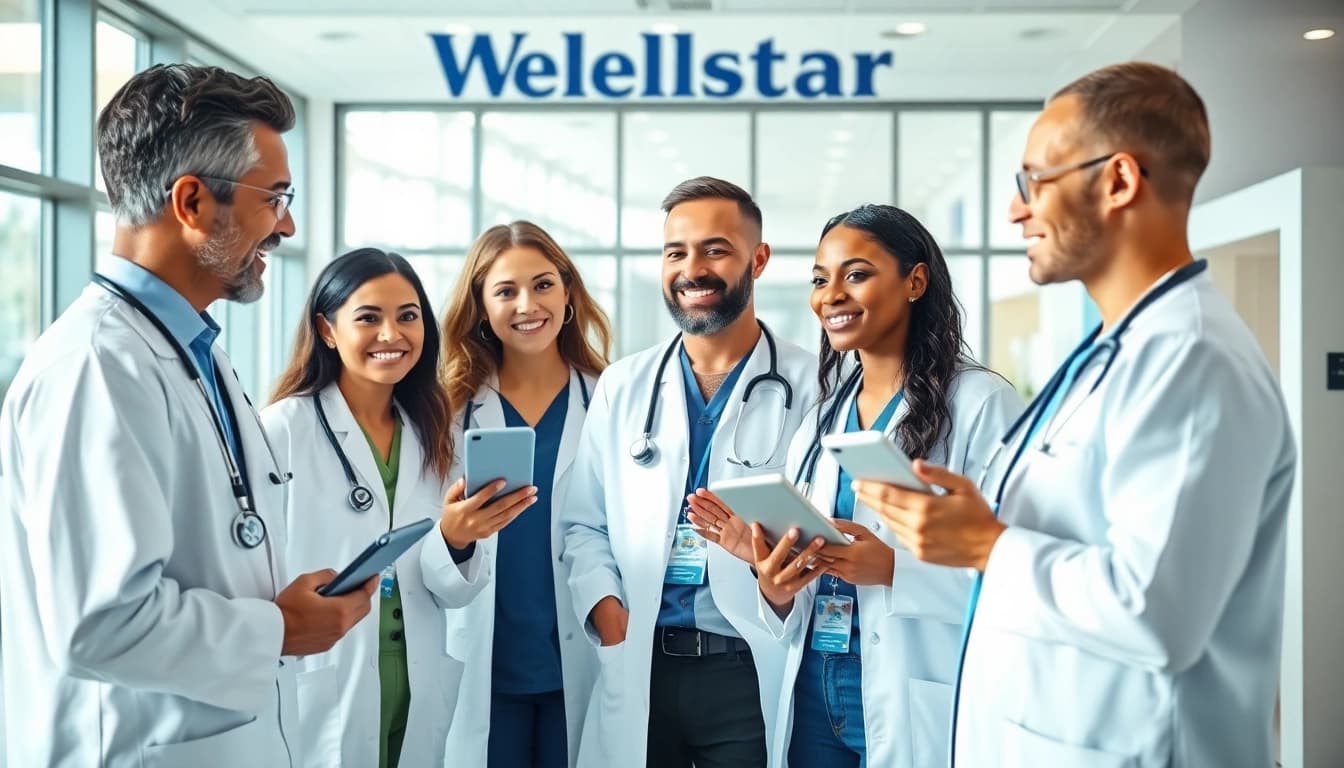 Staff members at Wellstar Health System engaging in collaborative patient care.