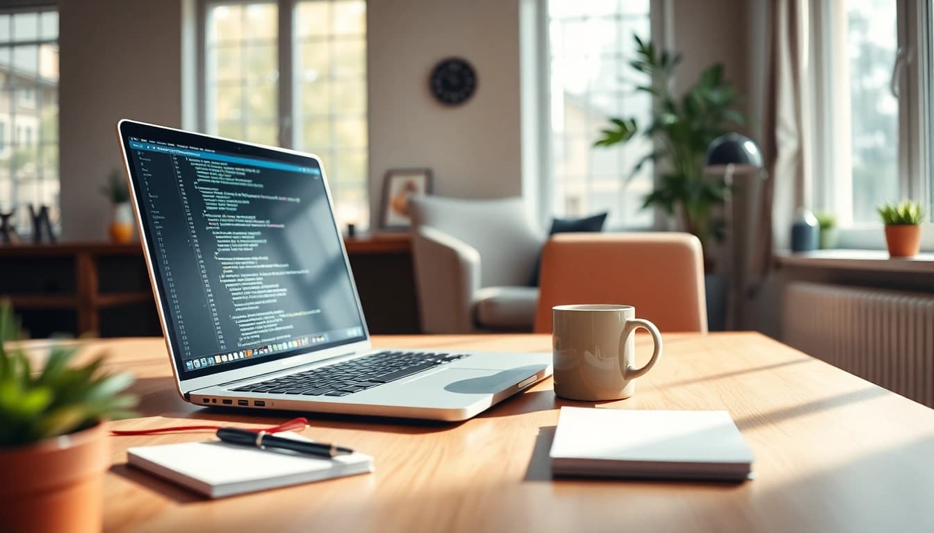 Engaged software engineer exploring remote python jobs while coding in a cozy home office.