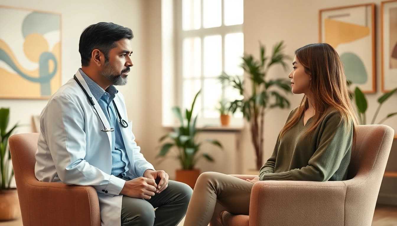 Engaging session with a dubai psychiatrist in a serene office setting.