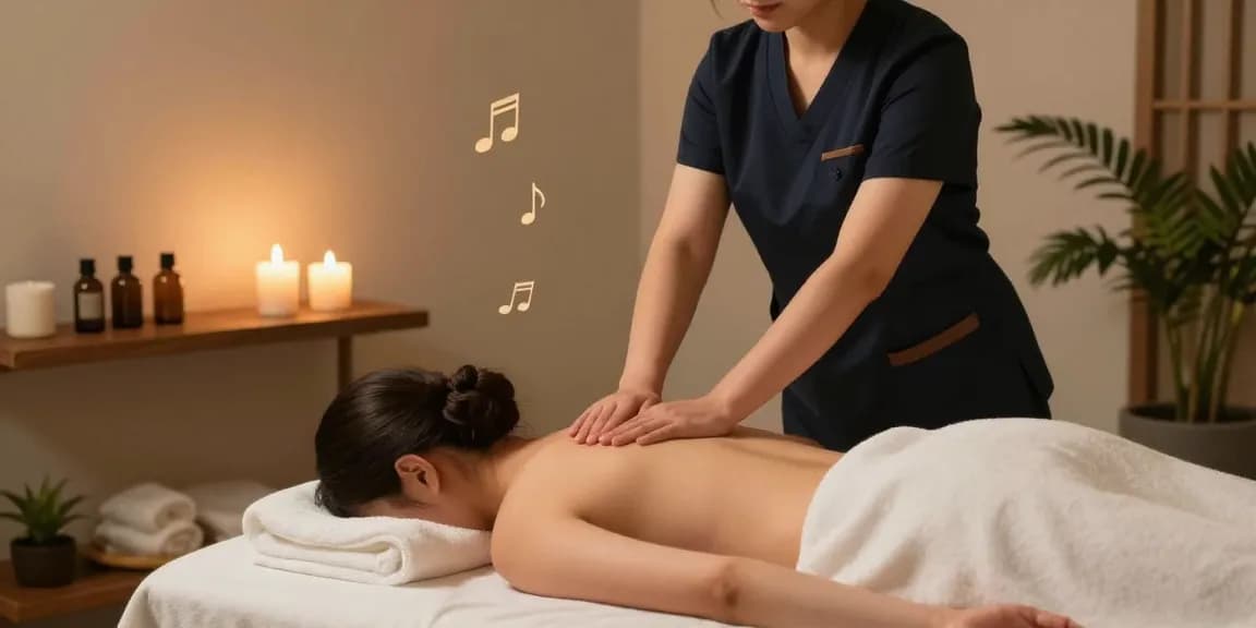 스웨디시 마사지 시술 중인 전문가와 아로마 향초가 있는 테라피 룸