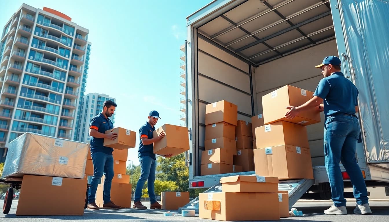 Efficient Toronto moving services team packing boxes and furniture into a truck.