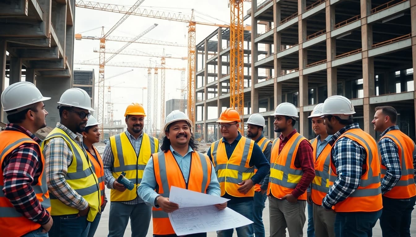 Engaged workers at a construction site, representing the construction association south carolina efforts.
