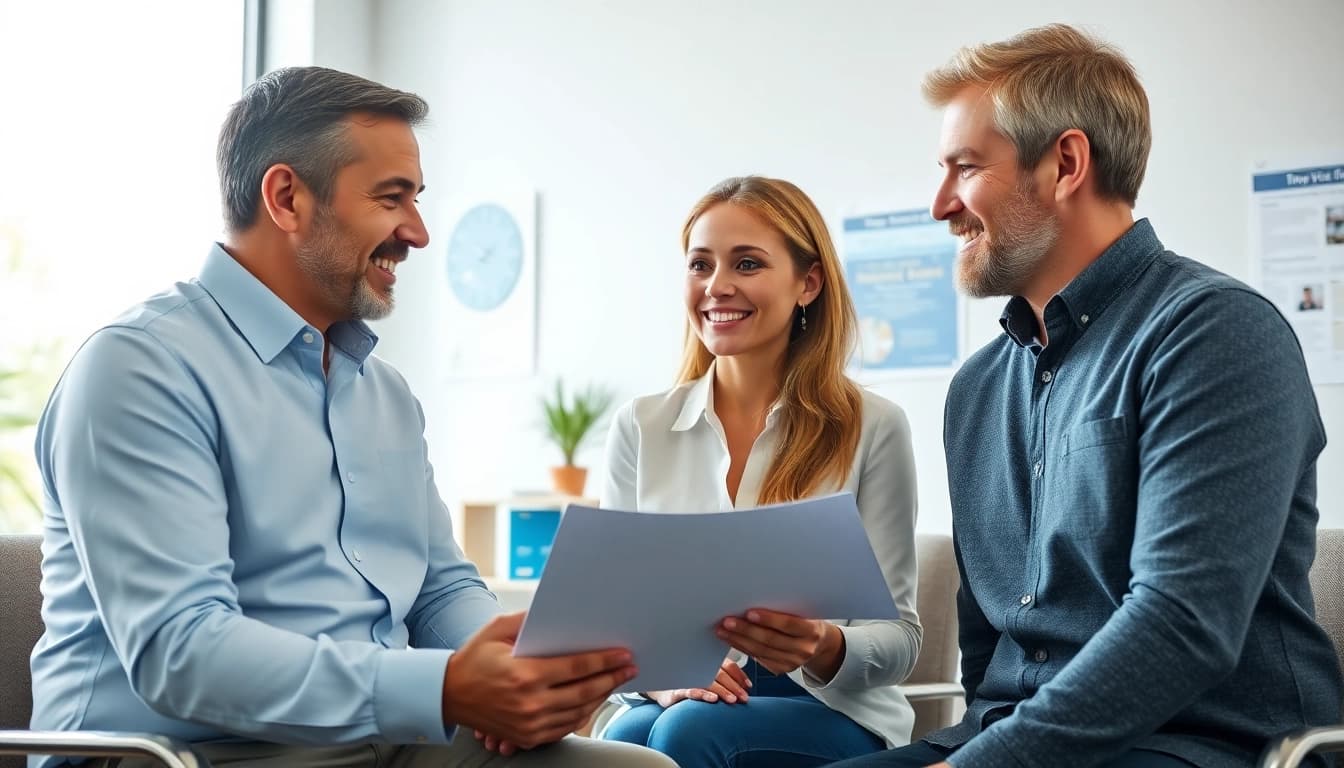 Consultation sur assurance voiture sur assurancevoituremonospace.fr avec un agent souriant.
