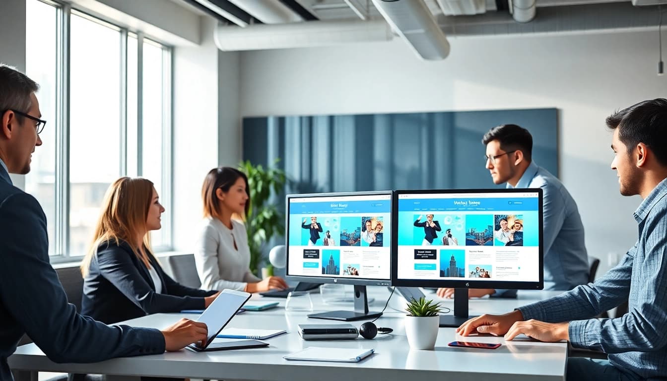 Professional team collaborating on Thiết kế website projects in a modern office setting.