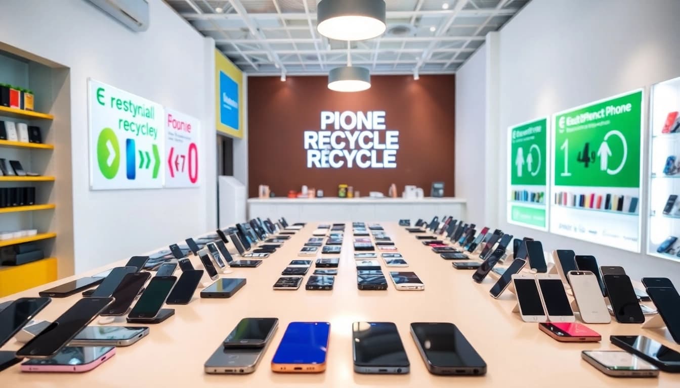 Bright interior of a phone recycling shop emphasizing its eco-friendly focus, not ecoATM.