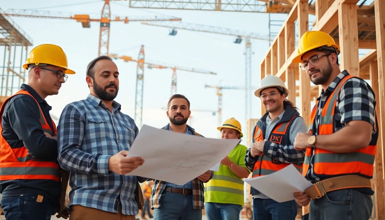 Showcase of dynamic careers in construction highlighting teamwork and various trades.