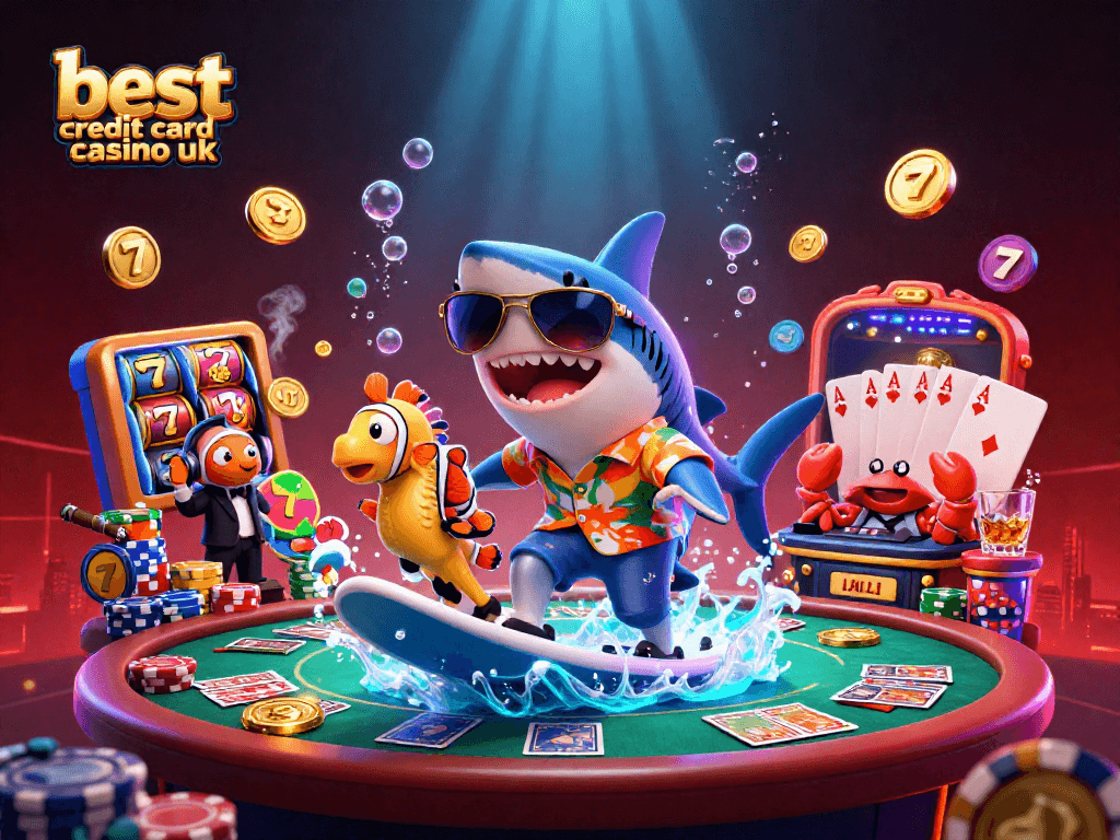 Play exciting games at the best credit card casino uk, featuring vibrant underwater characters and gaming elements.
