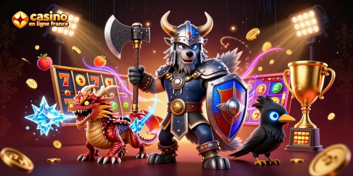 Gagnez au casino en ligne en France avec des personnages de jeu captivants et des éléments de machines à sous.