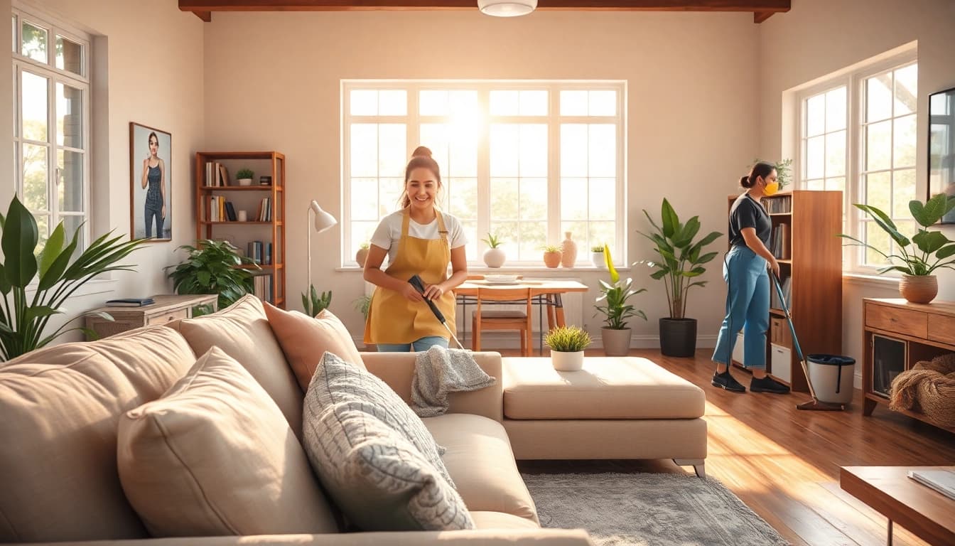 Cleaning service professionals rejuvenating a home environment through detailed cleaning.