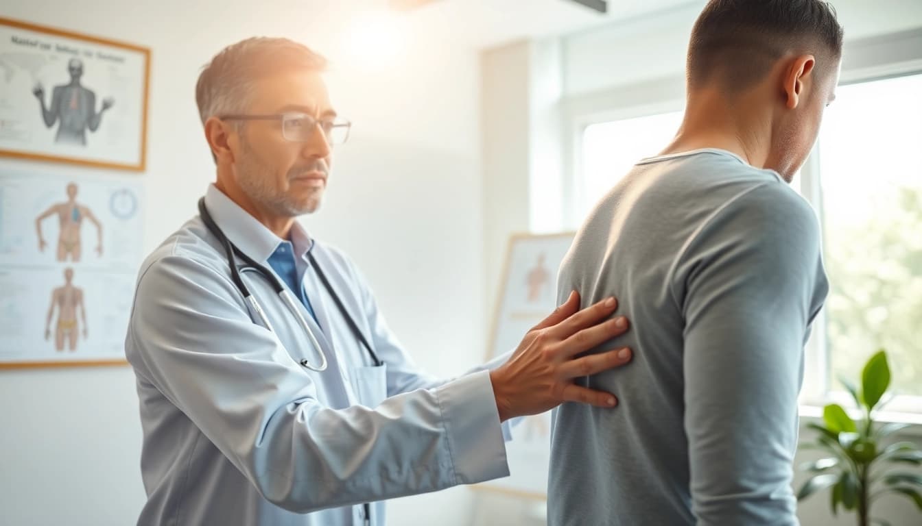 Osteopathie Behandlung in Stuttgart, bei der Therapeutin in hellem Raum konzentriert arbeitet.