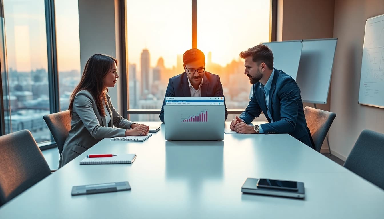 Améliorez votre stratégie en ligne avec buzznetting.fr en équipe dynamique collaborant à une réunion.