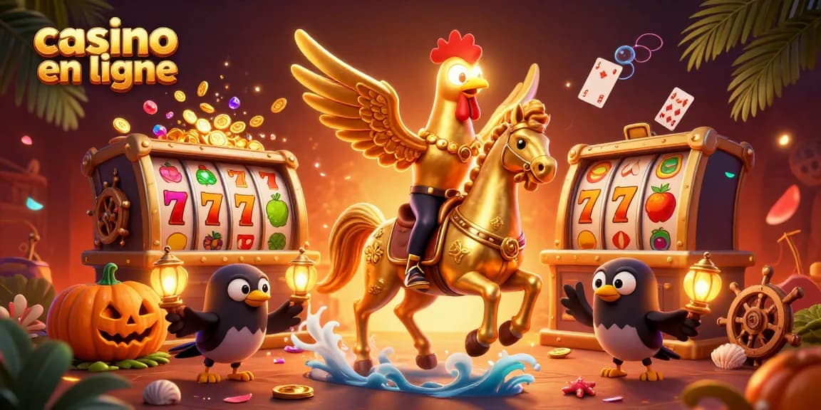 Illuminez votre expérience de jeu avec "casino en ligne", où un coq d'or et ses compagnons s'épanouissent dans un casino féérique.