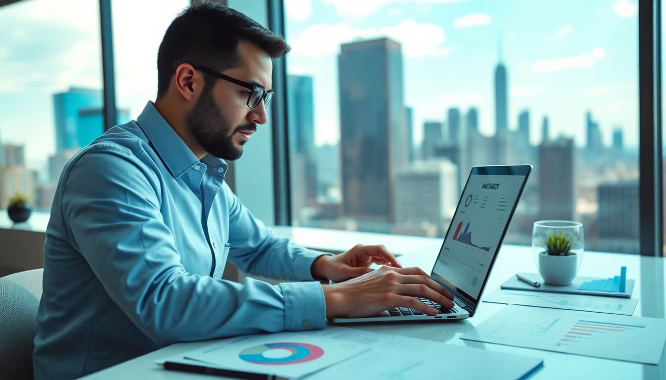 SEO analysis session with digital marketing expert in a vibrant workspace setting.
