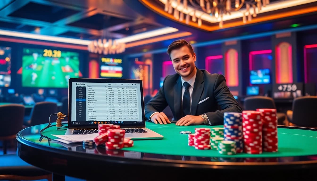Exciting scene of สมัครแทงบอล with vibrant betting slips and colorful chips at a professional online betting interface.