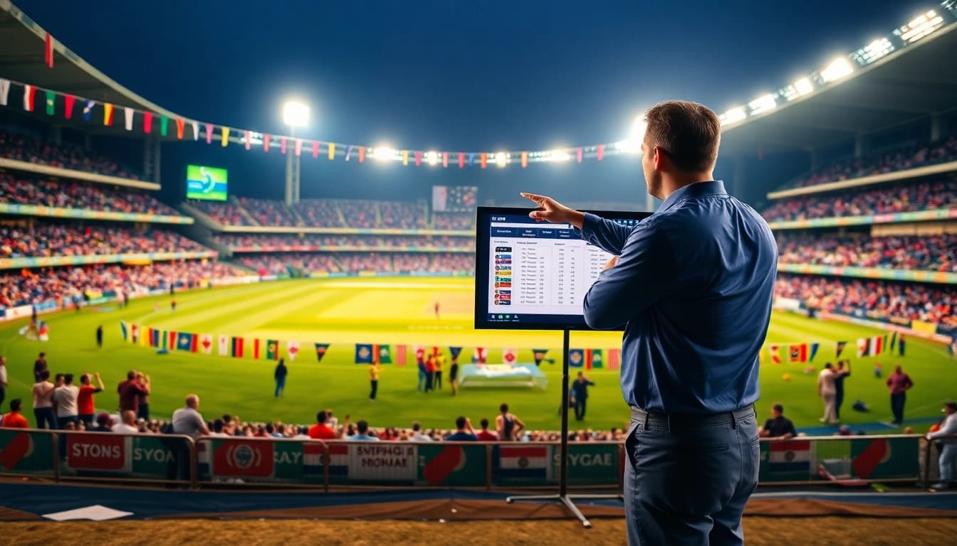 Showcasing prediction of today ipl match with expert analysis and energetic cricket stadium atmosphere.