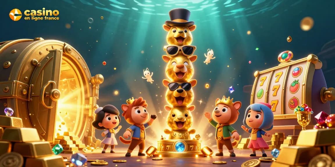 Découvrez la magie du casino en ligne France avec un totem à faces animales et des éléments de jeu dynamiques