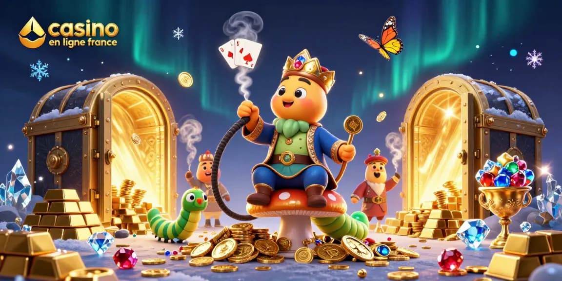 L'illustration d'un casino en ligne France avec un maître hookah en pleine animation et des trésors