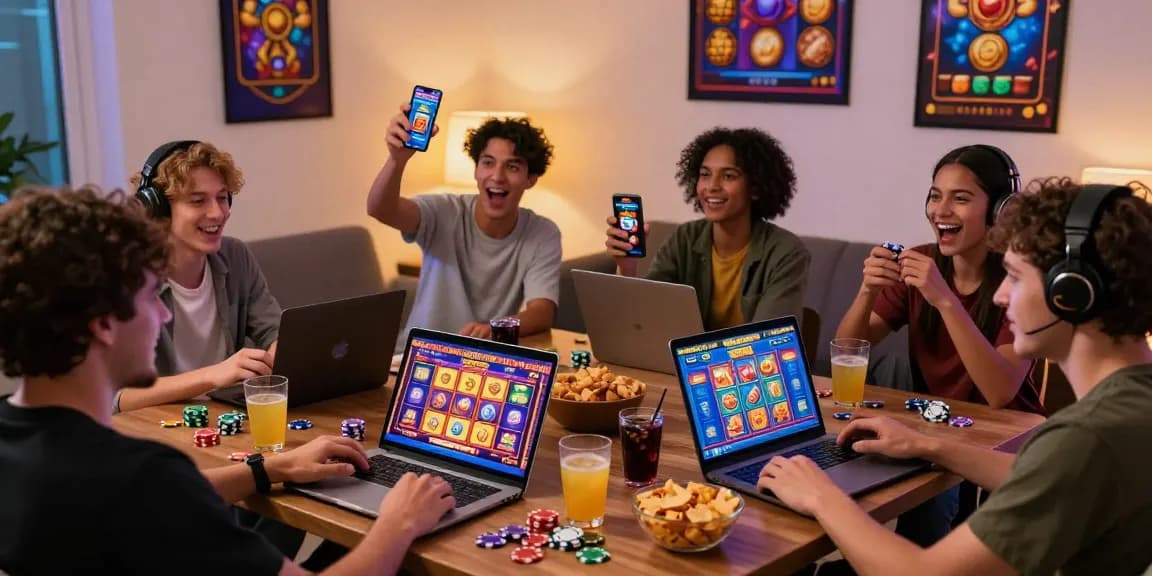 Players enjoying a variety of slot games on devices showcasing lively slot interfaces.