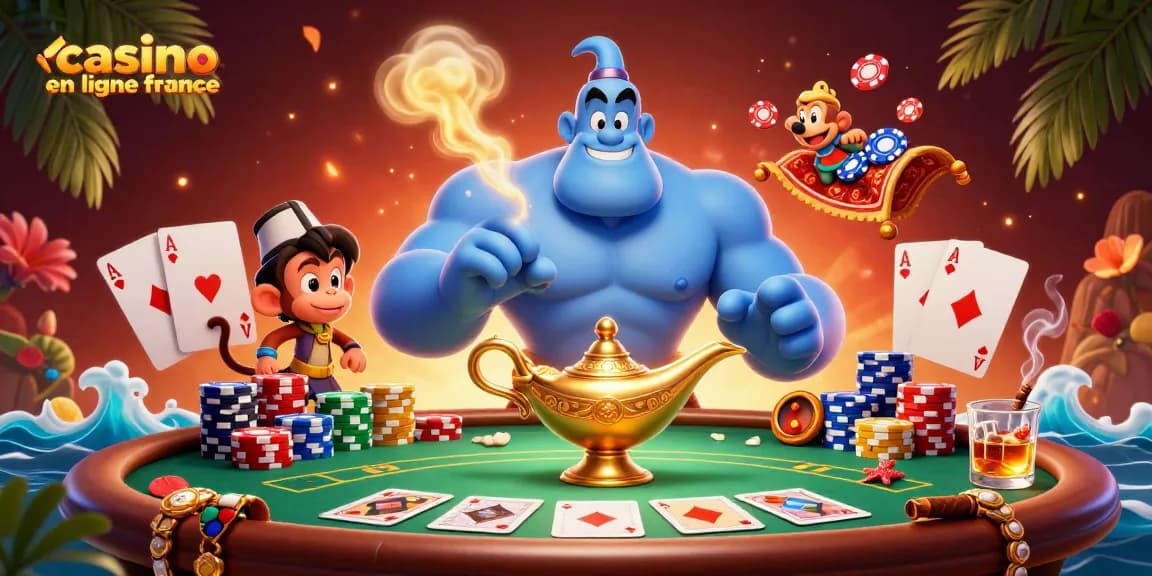 Pour jouer dans un casino en ligne France, découvrez cette illustration magique de jeux de cartes et jetons.