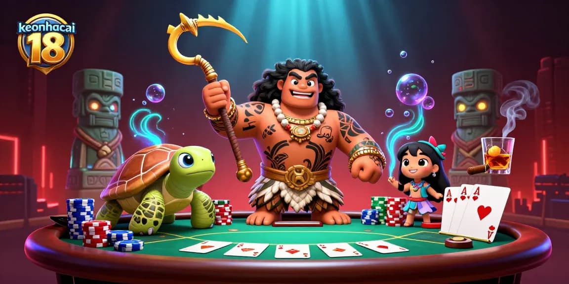 Engage with keonhacai 18 through high-stakes poker gameplay illustrated in a dynamic scene.