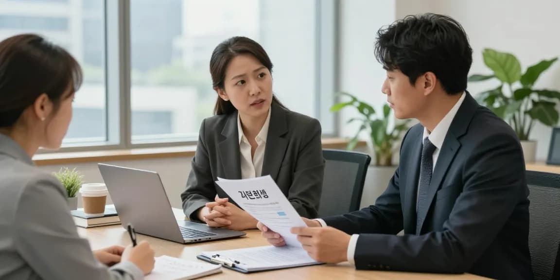 개인회생 상담을 위해 법률사무소에서 변호사와 상담 중인 모습입니다.