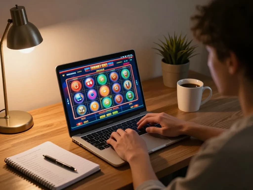 Engaged player exploring online casinos Canada on a laptop in a cozy home environment.