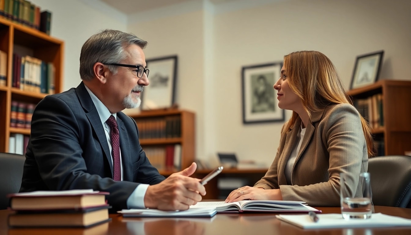 Consultation with a Modesto Accident Lawyer showcasing professionalism and empathy in a warm office.
