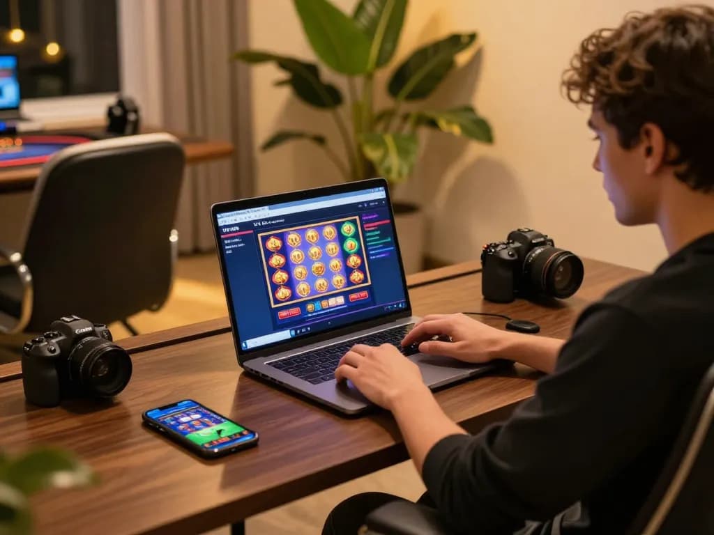 Engaging online casino setup featuring vipwin's gaming interface in a cozy atmosphere.