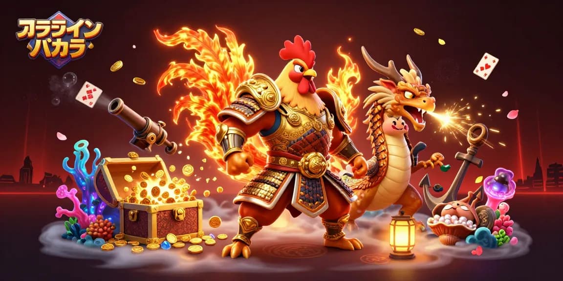 オンラインバカラで勝つための戦士とドラゴンが登場するイラスト
