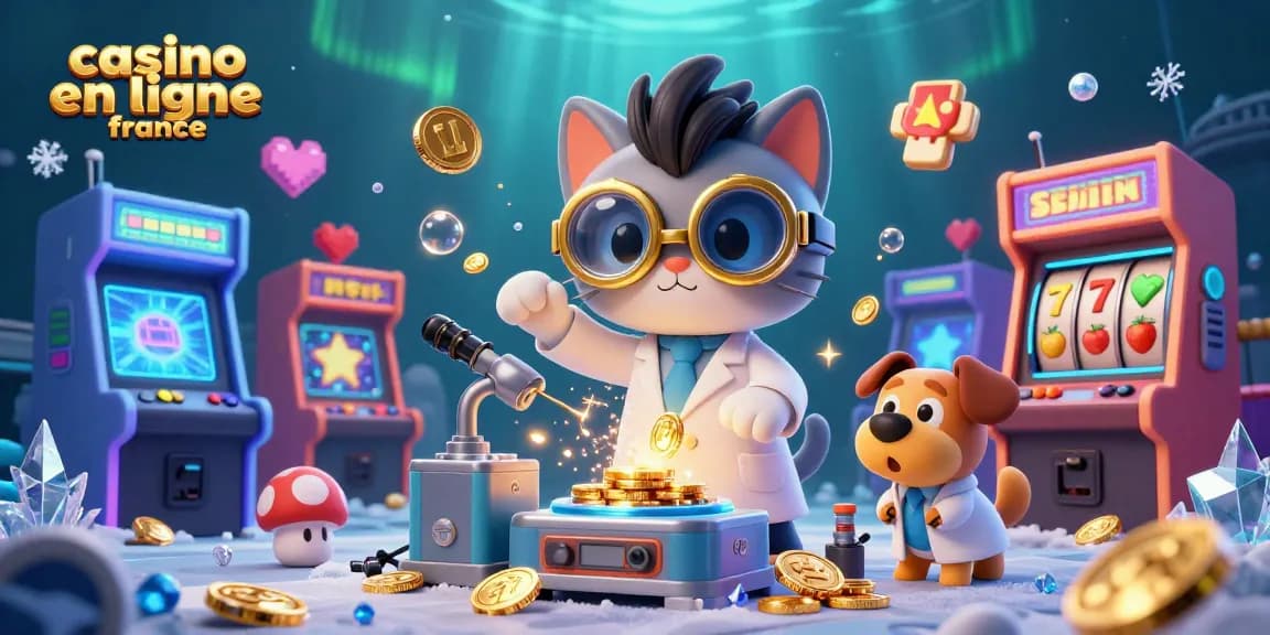 Jouez à un casino en ligne France avec une scène dynamique illustrant une machine à pièces d'or.