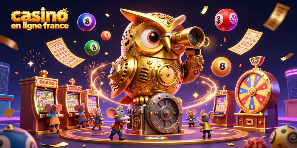 Résolvez les mystères du casino en ligne France avec l'illustration d'objectifs de jeux dynamiques et festifs.