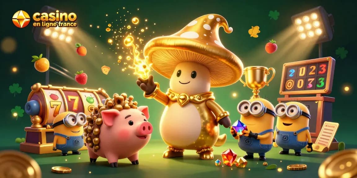 Gagnez au casino en ligne France avec une illustration captivante, mettant en scène un sorcier et des éléments de jeu.