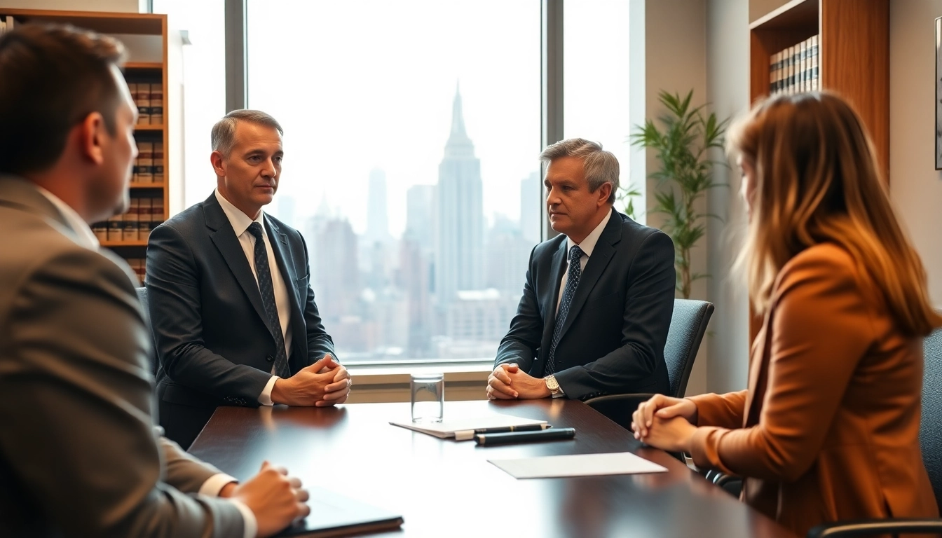 Engaging New York City Personal Injury Lawyer consulting with clients in an office setting.