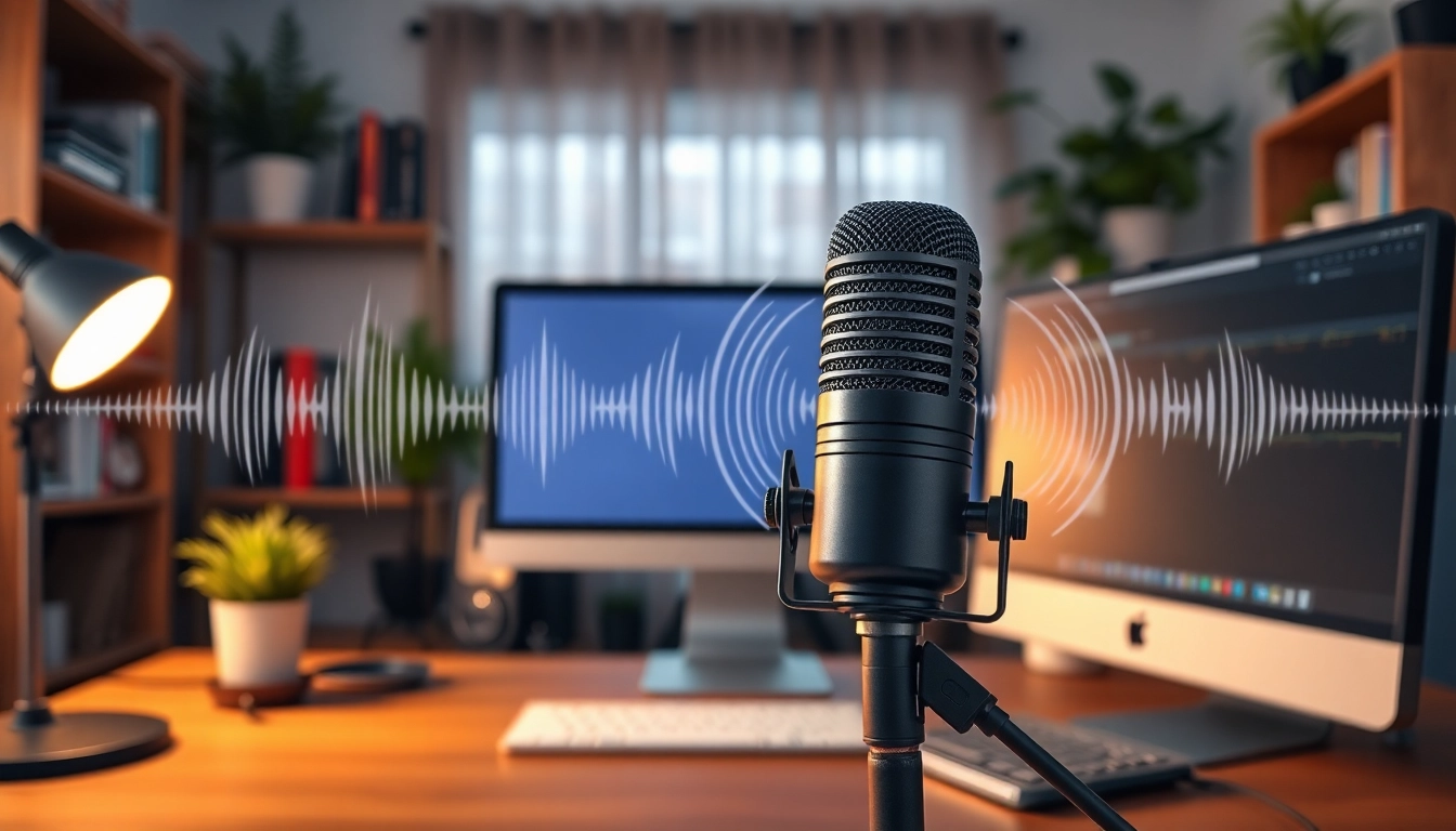Capture the essence of call recording in a professional audio setup showcasing a high-quality microphone and headphones.